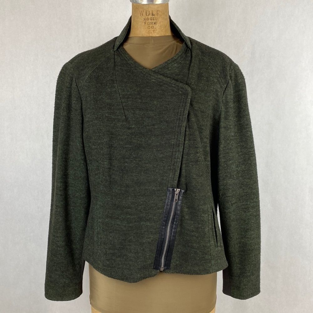 Coldwater Creek Asymmetrical Jacket Size 16 Olive Green Wool Blend